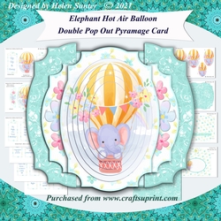 Elephant Hot Air Balloon Double Pop Out Pyramage Card & Envelope