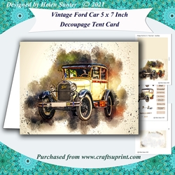 Vintage Ford Car 5 x 7 Inch Tent Card with Decoupage & Insert
