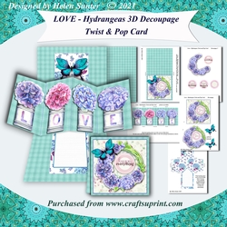 LOVE - Hydrangeas 3D Decoupage Twist and Pop Card