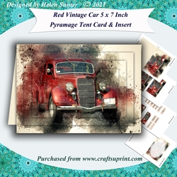 Red Vintage Car 5 x 7 Inch Pyramage Tent Card & Insert