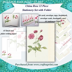 Vintage China Rose Bumper Stationery Set with Folder