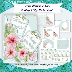 Cherry Blossom & Lace Scalloped Edge Pocket Card & Envelope
