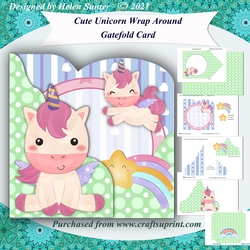 Cute Unicorn 3D Decoupage Wrap Around Gate Fold Card and Envelope