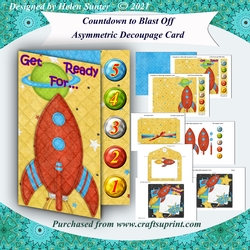 Countdown to Blast Off Asymmetric 3D Decoupage Card and Matching Envelope