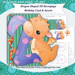 Dragon Shaped 3D Decoupage Second Birthday Card & Inserts