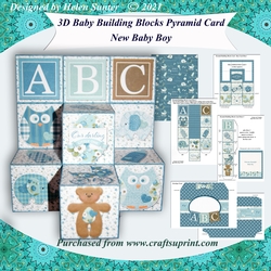 3D Pyramid Baby Building Blocks Card & Envelope New Baby Boy
