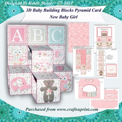 3D Pyramid Baby Building Blocks Card & Envelope New Baby Girl
