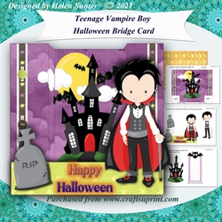 Teenage Vampire Boy Halloween U Fold Bridge Card