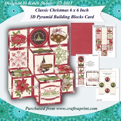 Classic Christmas 6 x 6 Inch 3D Pyramid Building Blocks Card