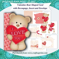 Valentine Bear Shaped 3D Decoupage Card with Insert & Envelope