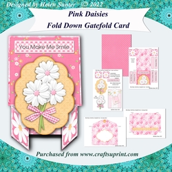 Pink Daisies Fold Down Gatefold Card & Envelope with Various Sentiments