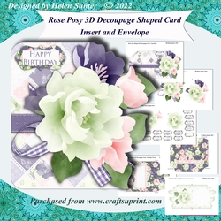 Rose Posy 3D Decoupage Shaped Card with Insert, Envelope and Extra Sentiments
