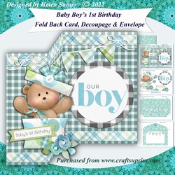 Baby Boys First Birthday Fold Back Card and Envelope