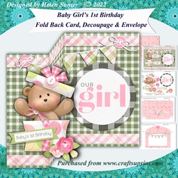 Baby Girls First Birthday Fold Back Card and Envelope