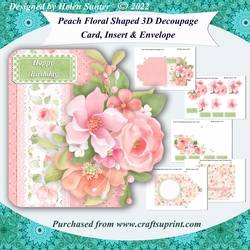 Peach Floral 3D Decoupage Shaped Card with Insert & Envelope