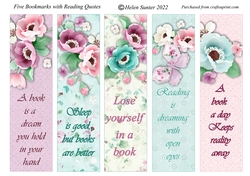 Five Pretty Floral Bookmarks with Reading Quotes