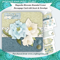 Magnolia Blossoms Rounded Corner Decoupage Card with Insert & Envelope