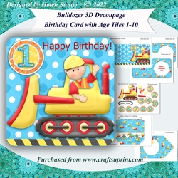 Bulldozer 3D Decoupage Birthday Card with Age Tiles & Envelope
