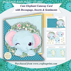 Cute Elephant Cutaway Card with Decoupage & Inserts & Various Sentiments