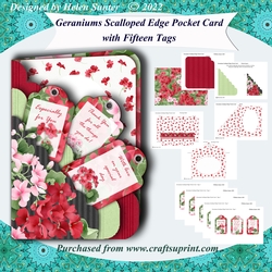 Geraniums Scalloped Edge Pocket Card with Envelope and 15 Tags
