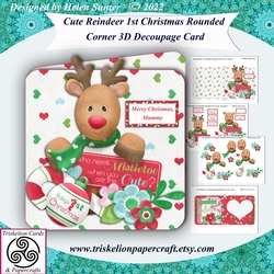 Cute Reindeer Babys 1st Christmas Rounded Corner 3D Decoupage Card