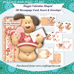 Doggie Valentine 3D Decoupage Shaped Card with Insert and Envelope