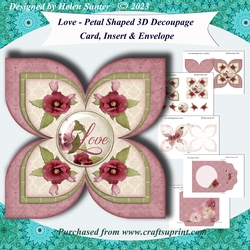 Love -  Petal Shaped 3D Decoupage Quad Card and Envelope