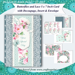 Butterflies and Lace 5 x 7 Inch Decoupage Card with Insert and Envelope