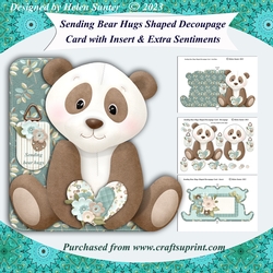 Sending Bear Hugs Shaped Decoupage Card with Insert and Extra Sentiments