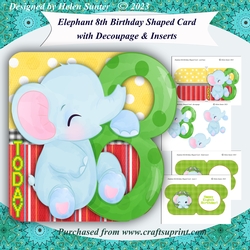 Elephant 8th Birthday Shaped Card with Decoupage and Inserts