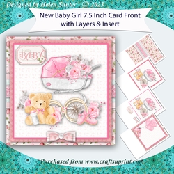 New Baby Girl 7.5 Inch Card Front and Insert