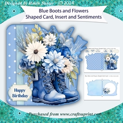 Blue Boots and Flowers Shaped Card with Insert and Sentiments