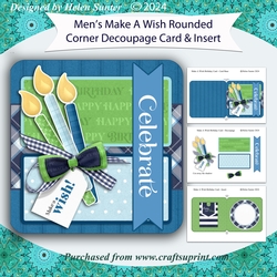 Mens Make A Wish Rounded Corner Decoupage Card and Insert