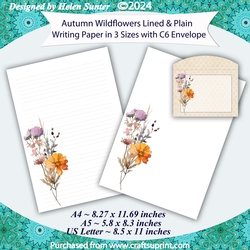 Autumn Wildflower Stationery, Lined & Unlined Writing Paper, A4 A5 US Letter Size, Note Paper Set 4