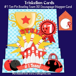 Number 1 Ten Pin Bowling Team Stepper Card with Decoupage and Envelope