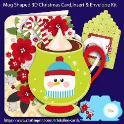 Hot Chocolate Mug Shaped 3D Decoupage Christmas Card with Insert and Envelope