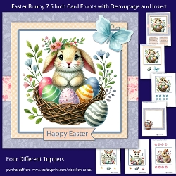 Easter Bunny 7.5 Inch Card Fronts with Four Toppers, Decoupage and Insert