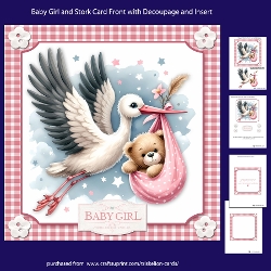 New Baby Girl and Stork Card Front with Decoupage and Insert