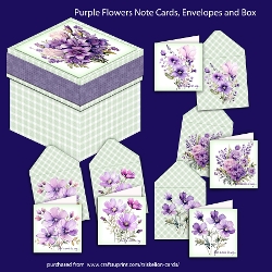 Purple Flowers Notelets with Envelopes and Storage Box