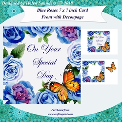 On Your Special Day Blue Roses 7 x 7 inch Card Front Kit with Decoupage