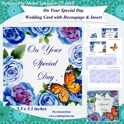 Blue Roses Special Day Card Kit with Decoupage & Inserts 5.5 x 5.5 Inches