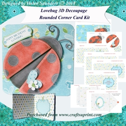 Lovebug 3D Decoupage Rounded Corner Card Kit Birthday, Anniversary, Valentine, Ladybird