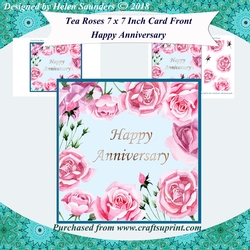 Happy Anniversary Tea Roses 7 x 7 Inch Card Front Mini Kit Topper with Decoupage