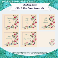Quick Cut and Fold Floral Cards & Blank Insert Bumper Kit - Climbing Roses 5 Different Occasions Cut & Fold Cards