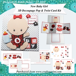 Welcome Little One New Baby Girl 3D Decoupage Twist & Pop Card kit