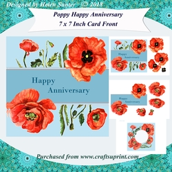 Poppy Happy Anniversary 7 x 7 Inch Card Front Topper with Decoupage & Insert