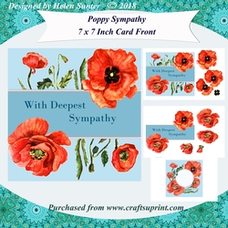 Poppy With Deepest Sympathy 7 x 7 Inch Card Front Topper with Decoupage & Insert