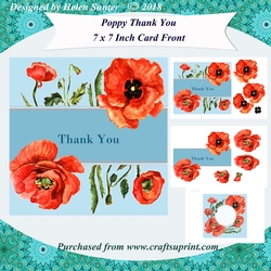 Poppy Thank You 7 x 7 Inch Card Front Topper with Decoupage & Insert