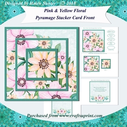 Pink and Yellow Floral Pyramage Stacker 7 x 7 Inch Card Front