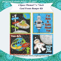 4 Space Themed 7 x 7 Inch Card Fronts Bumper Kit with Decoupage